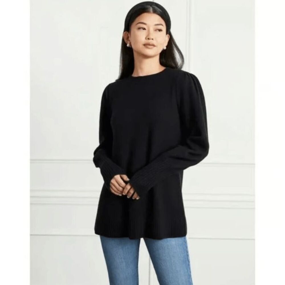 Hill House Sylvia Merino Wool Sweater Puff Sleeve Tunic Length Black Size Medium